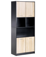 4 Door Bookcase Brown and Black Particle Board Minimalistic Office Furniture Open and Close Shelves Beliani