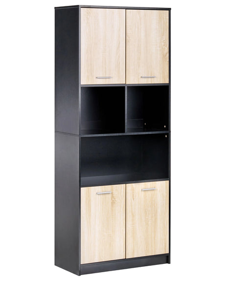 4 Door Bookcase Brown and Black Particle Board Minimalistic Office Furniture Open and Close Shelves Beliani