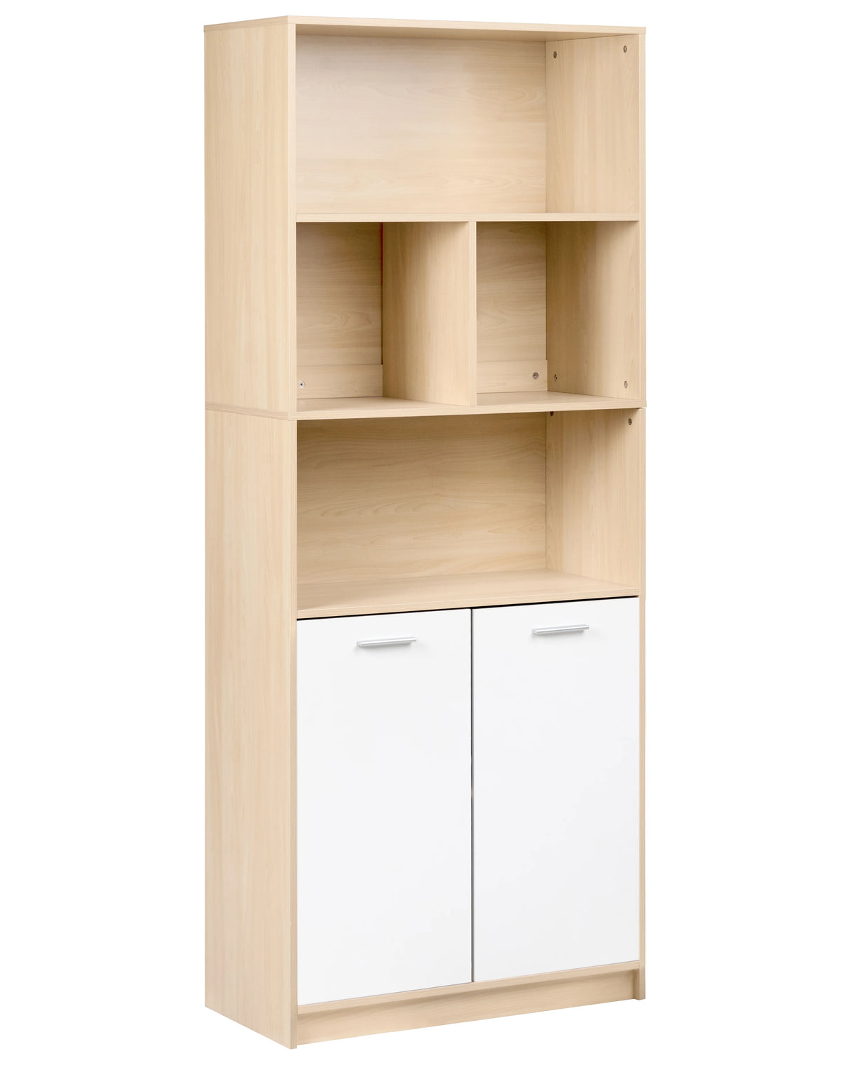 2 Door Bookcase Light Brown and White Particle Board Minimalistic Office Furniture Open and Close Shelves Beliani