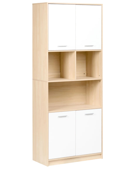 4 Door Bookcase Light Brown and White Particle Board Minimalistic Office Furniture Open and Close Shelves Beliani