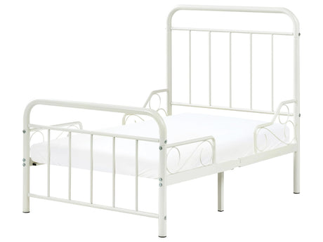 Extendable Bed Off-White Iron EU Single Size 3ft 90 x 130/160/200 cm with Slatted Base Modern Beliani