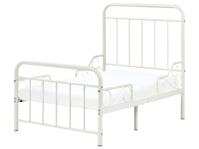 Extendable Bed Off-White Iron EU Single Size 3ft 90 x 130/160/200 cm with Slatted Base Modern Beliani
