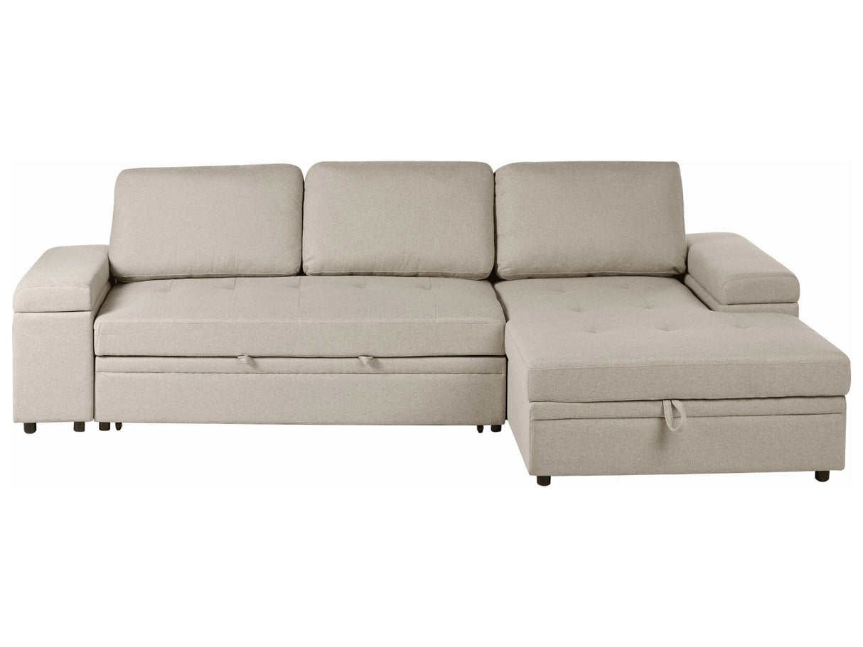 Corner Sofa Bed Beige Faux Linen Upholstered Left Hand Orientation with Storage Bed Beliani