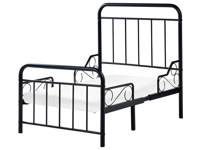Extendable Bed Black Iron EU Single Size 3ft 90 x 130/160/200 cm with Slatted Base Modern Beliani