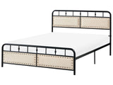 Metal Bed Black Iron Slatted Frame EU Double Size 4ft6 Fabric Contemporary Traditional Beliani