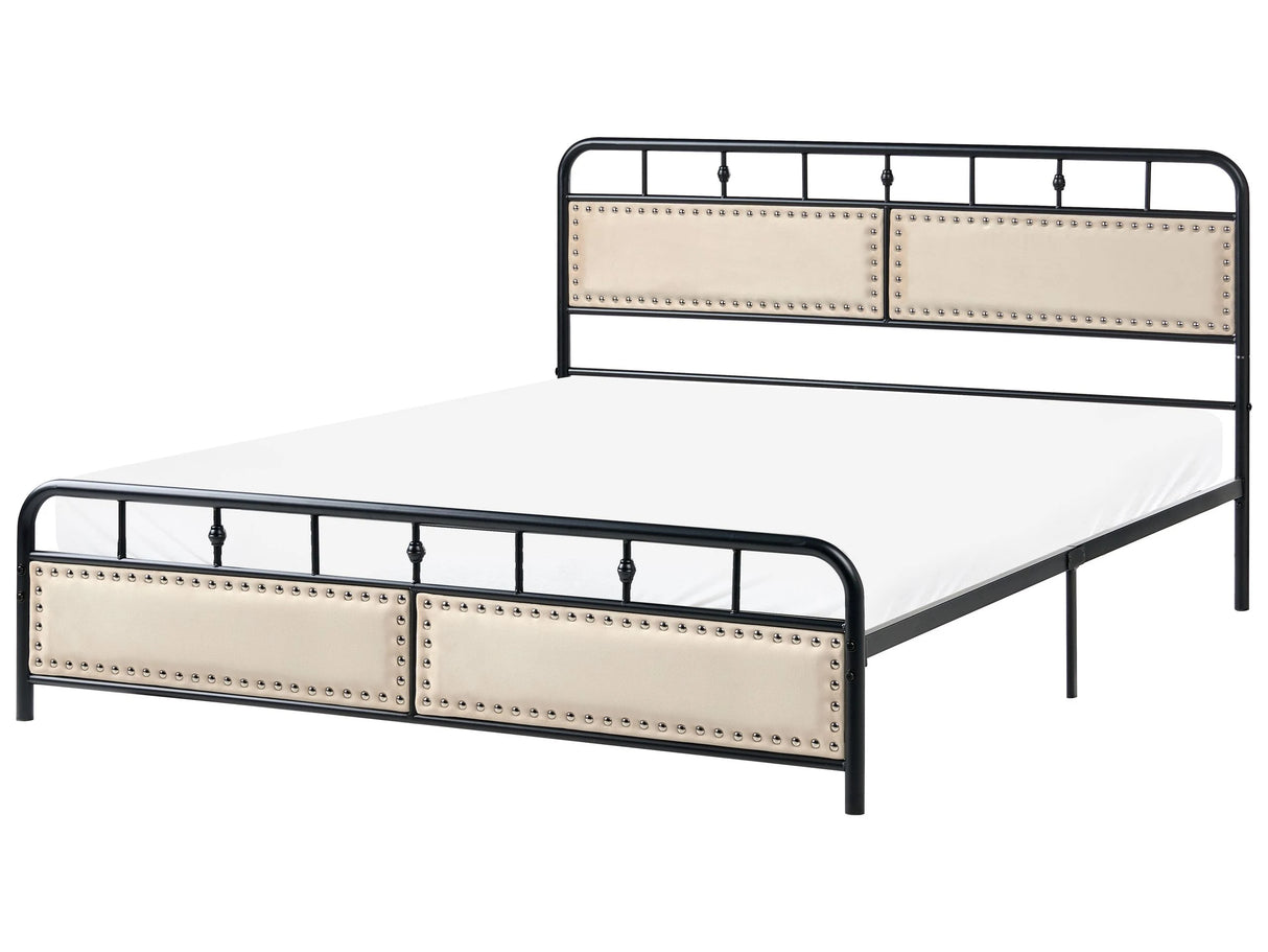 Metal Bed Black Iron Slatted Frame EU King Size 5ft3 Fabric Contemporary Traditional Beliani