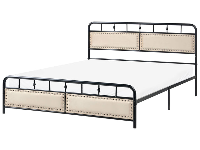 Metal Bed Black Iron Slatted Frame EU King Size 5ft3 Fabric Contemporary Traditional Beliani