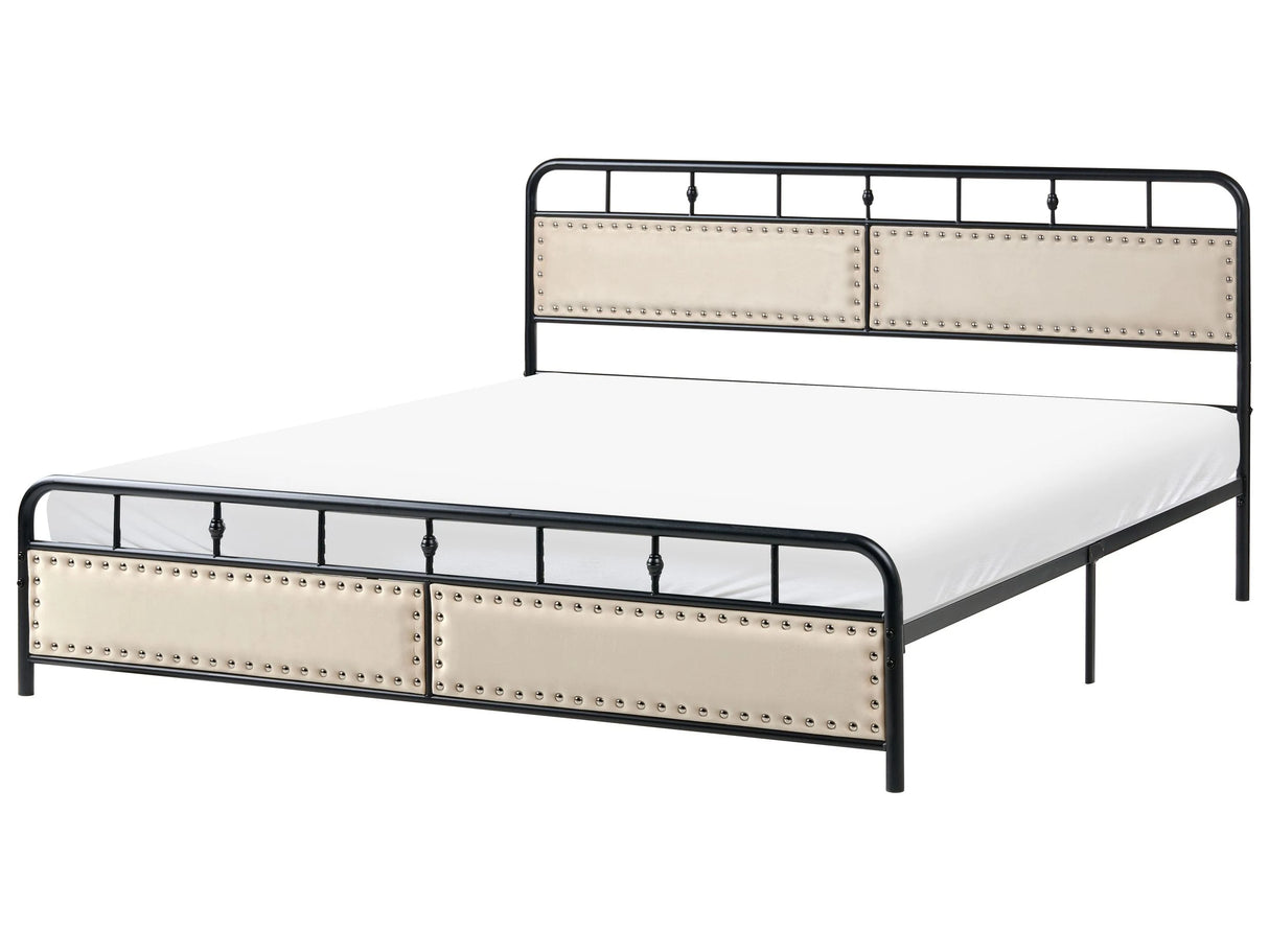 Metal Bed Black Iron Slatted Frame EU Super King Size 6ft Fabric Contemporary Traditional Beliani