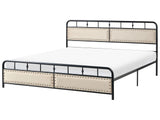 Metal Bed Black Iron Slatted Frame EU Super King Size 6ft Fabric Contemporary Traditional Beliani