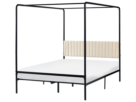 Canopy Bed Black Metal 140 x 200 cm EU Double Size Upholstered Headboard Modern Style Romantic Beliani
