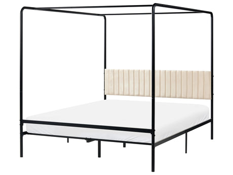 Canopy Bed Black Metal 160 x 200 cm EU King Size 5ft3 Upholstered Headboard Modern Style Romantic Beliani