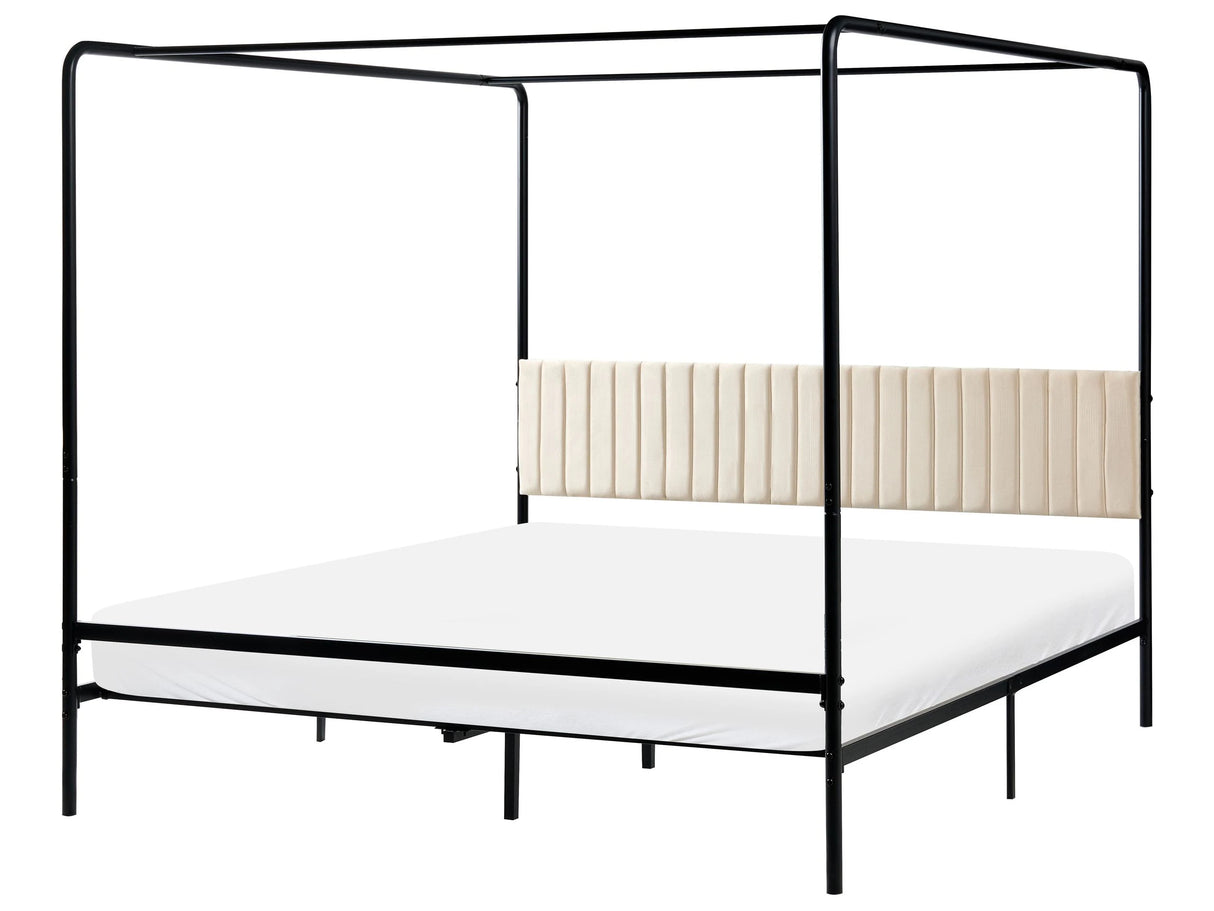 Canopy Bed Black Metal 180 x 200 cm EU Super King Size 6ft Upholstered Headboard Modern Style Romantic Beliani