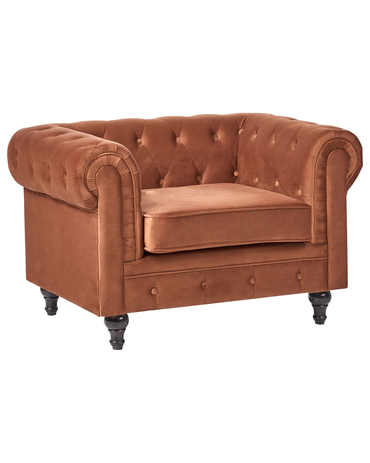 Chesterfield Armchair Golden Brown Velvet Fabric Upholstery Rubberwood Legs Contemporary Beliani