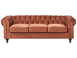 Chesterfield Sofa Golden Brown Velvet Fabric Upholstery Dark Wood Legs 3 Seater Contemporary Beliani