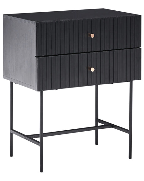 2 Drawer Bedside Table  Black and Gold Particle Board MDF Modern Storage Unit Nightstand Bedroom Beliani