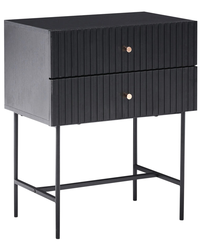 2 Drawer Bedside Table  Black and Gold Particle Board MDF Modern Storage Unit Nightstand Bedroom Beliani
