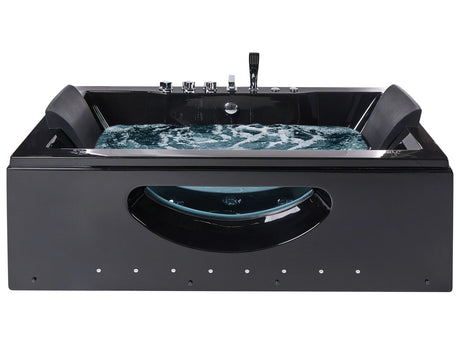 Whirlpool Bath Black ABS with LED Lights Headrests Massage Water Jets 1800 x 900 mm Rectangular Hot Tub Modern Bathroom Beliani