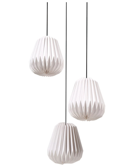 3 Light Pendant Lamp White Paper Shade Metal Base Modern Style Ambient Light Living Room Bedroom Beliani