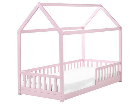 Kids House Bed Pastel Pink Pine EU Single Bed Frame with Slats Beliani