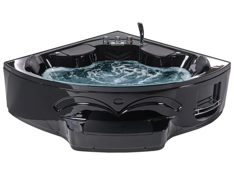 Triangular Corner Hot Tub Black ABS 2110 x 1500 mm Hydromassage Jets LED Light Modern Bahtroom Beliani