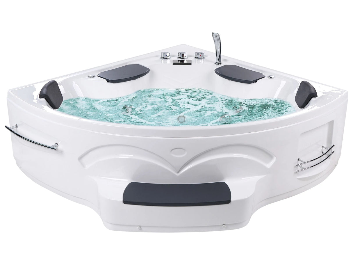 Triangular Corner Hot Tub White ABS 2110 x 1500 mm Hydromassage Jets LED Light Modern Bahtroom Beliani