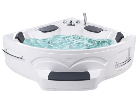 Triangular Corner Hot Tub White ABS 2110 x 1500 mm Hydromassage Jets LED Light Modern Bahtroom Beliani