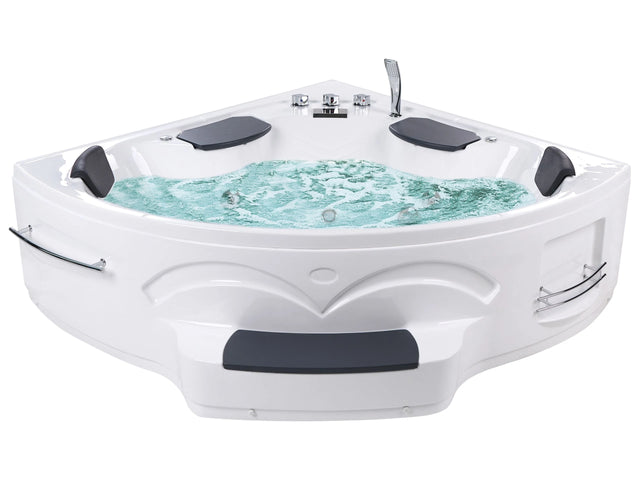 Triangular Corner Hot Tub White ABS 2110 x 1500 mm Hydromassage Jets LED Light Modern Bahtroom Beliani