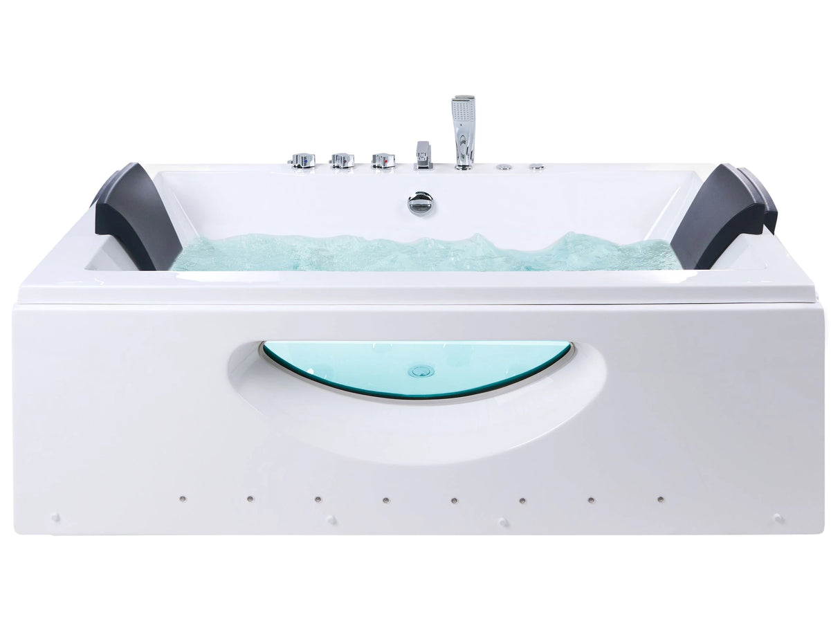 Whirlpool Bath White ABS with LED Lights Headrests Massage Water Jets 1800 x 900 mm Rectangular Hot Tub Modern Bathroom Beliani
