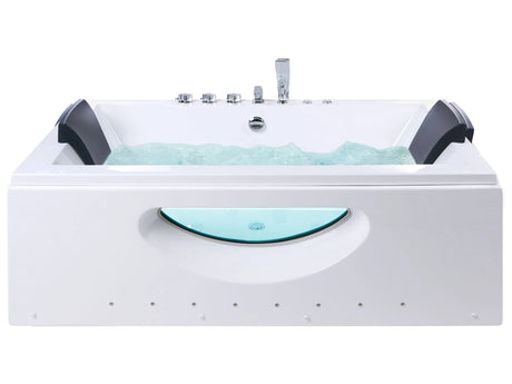 Whirlpool Bath White ABS with LED Lights Headrests Massage Water Jets 1800 x 900 mm Rectangular Hot Tub Modern Bathroom Beliani