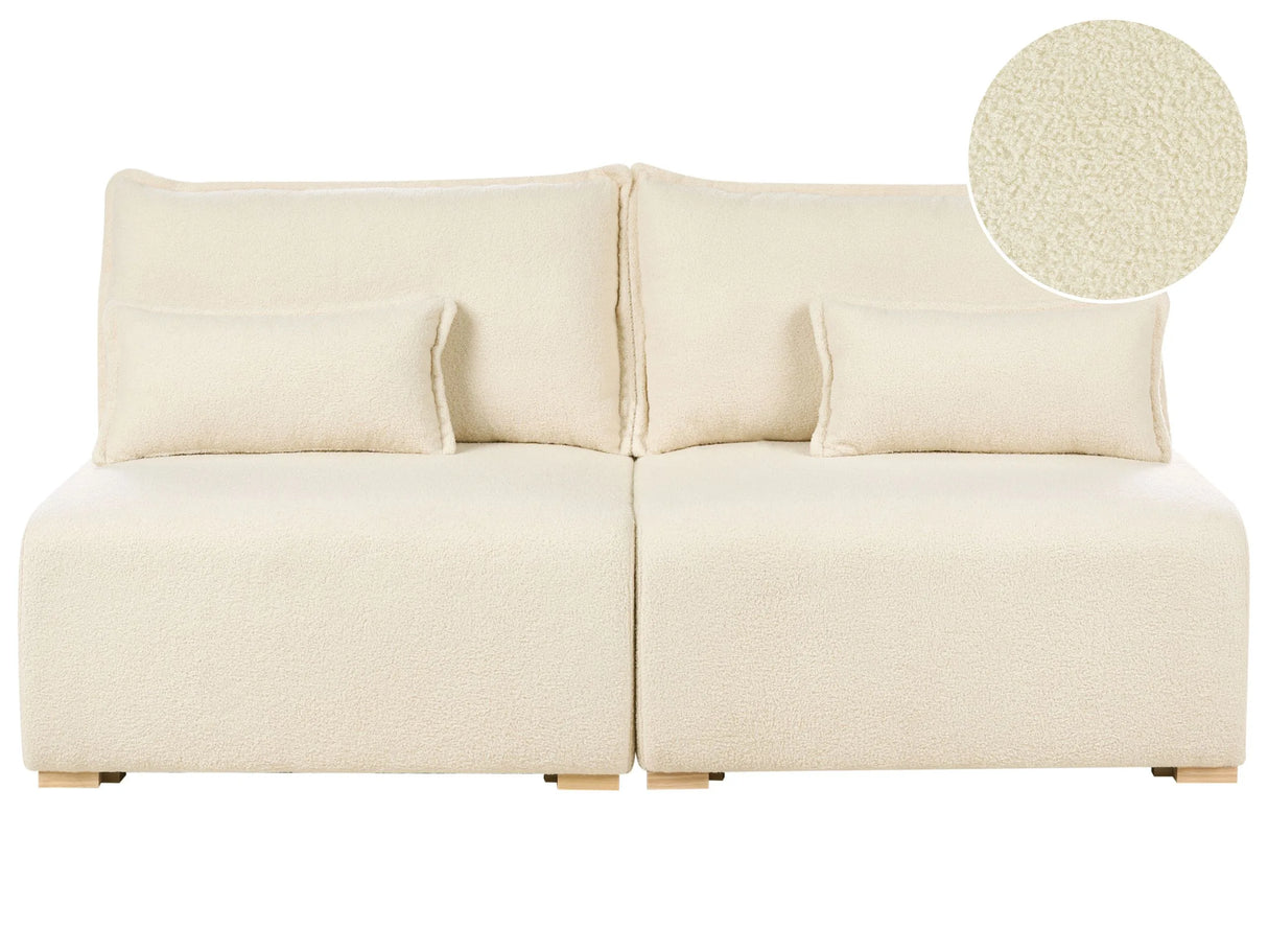Modular Sofa Off White Boucle Upholstered with Sleeping Function and Storage Minimalistic Style Beliani