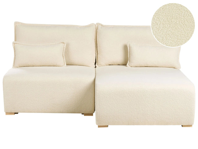 Modular Left Hand Corner Sofa Off White Boucle Upholstered with Sleeping Function and Storage Minimalistic Style Beliani