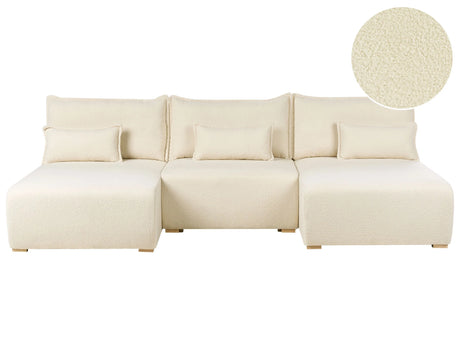 Modular U Shaped Sofa Off White Boucle Upholstered with Sleeping Function and Storage Minimalistic Style Beliani