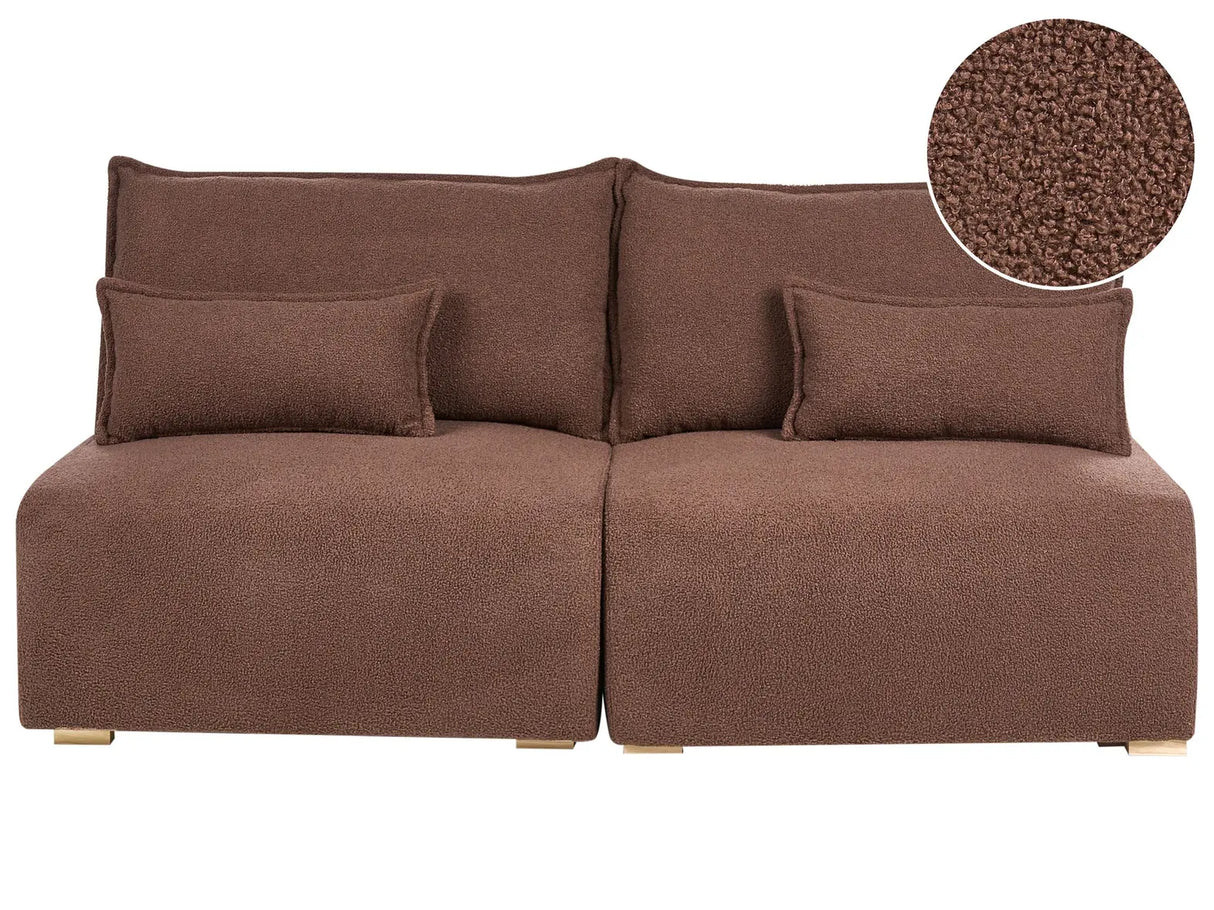 Modular Sofa Brown Boucle Upholstered with Sleeping Function and Storage Minimalistic Style Beliani