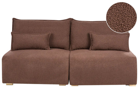 Modular Sofa Brown Boucle Upholstered with Sleeping Function and Storage Minimalistic Style Beliani