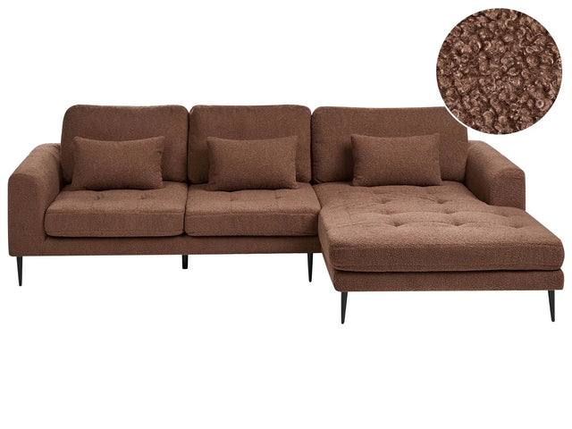 Left Hand Corner Sofa Brown Boucle Upholstered L-Shaped Tufted Cushioned Seat with Scatter Cushions Beliani