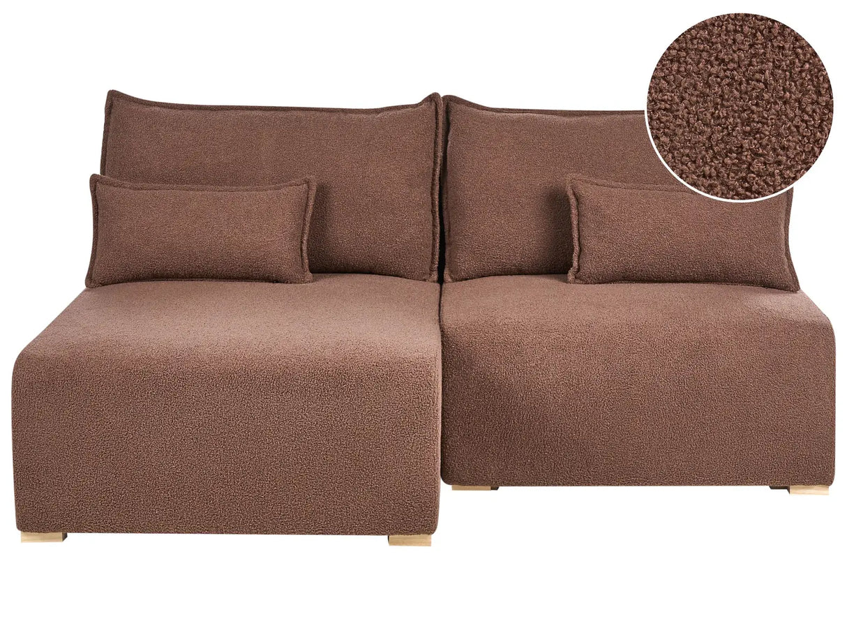 Modular Right Hand Corner Sofa Brown Boucle Upholstered with Sleeping Function and Storage Minimalistic Style Beliani
