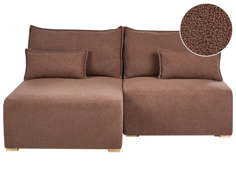 Modular Right Hand Corner Sofa Brown Boucle Upholstered with Sleeping Function and Storage Minimalistic Style Beliani