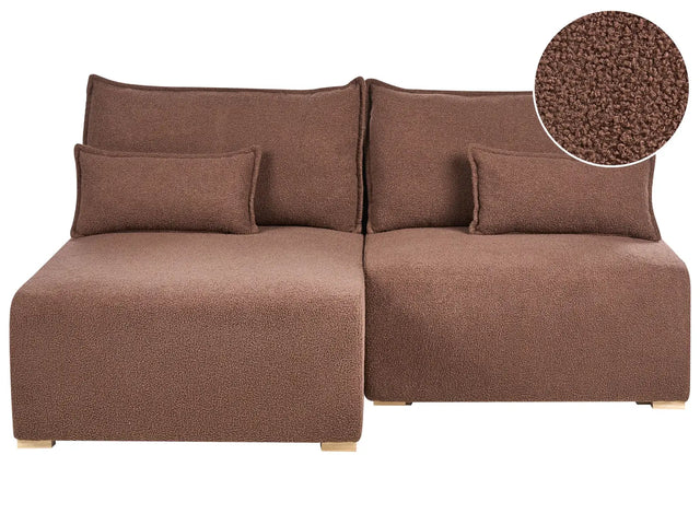 Modular Right Hand Corner Sofa Brown Boucle Upholstered with Sleeping Function and Storage Minimalistic Style Beliani
