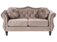 Sofa Taupe Velvet 2 Seater Nailhead Trim Button Tufted Throw Pillows Rolled Arms Glam Beliani