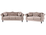Living Room Set Taupe Velvet 2 Seater 3 Seater Nailhead Trim Button Tufted Throw Pillows Rolled Arms Glam Beliani
