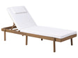 Sun Lounger Light Brown Certified Acacia Wood White Cushion Seat Folding Feature Garden Patio Balcony Beliani