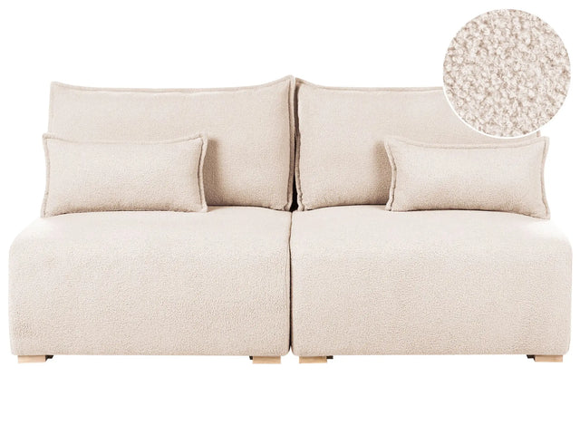 Modular Sofa Beige Boucle Upholstered with Sleeping Function and Storage Minimalistic Style Beliani