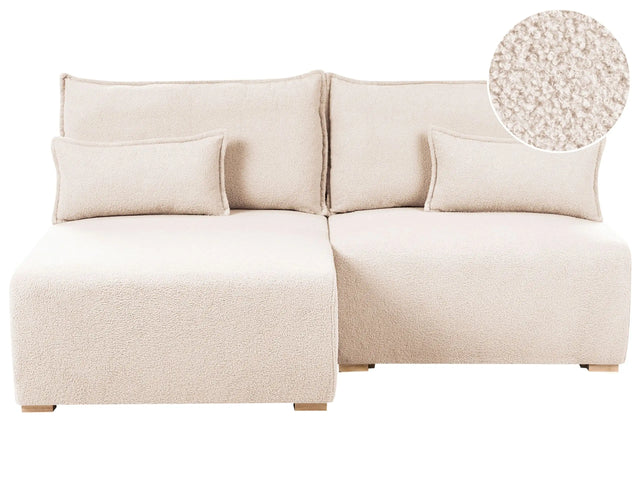 Modular Right Hand Corner Sofa Beige Boucle Upholstered with Sleeping Function and Storage Minimalistic Style Beliani