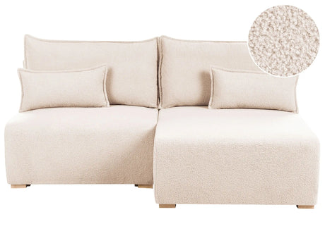 Modular Left Hand Corner Sofa Beige Boucle Upholstered with Sleeping Function and Storage Minimalistic Style Beliani