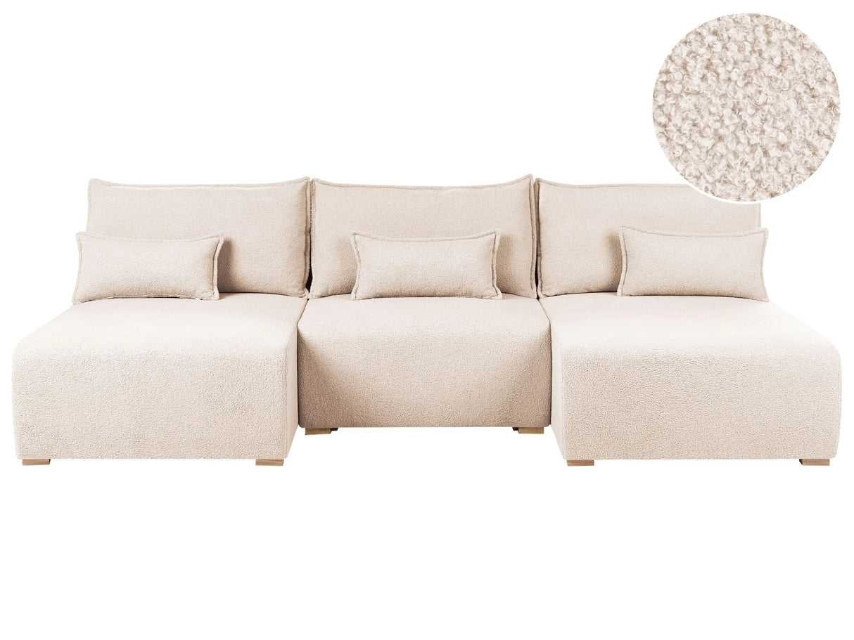 Modular U Shaped Sofa Beige Boucle Upholstered with Sleeping Function and Storage Minimalistic Style Beliani