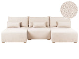 Modular U Shaped Sofa Beige Boucle Upholstered with Sleeping Function and Storage Minimalistic Style Beliani