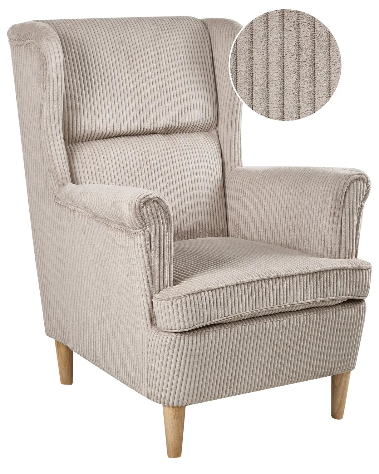 Wingback Chair Beige Corduroy Upholstery High Back Wood Legs Traditional Retro Living Room Beliani