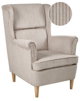Wingback Chair Beige Corduroy Upholstery High Back Wood Legs Traditional Retro Living Room Beliani