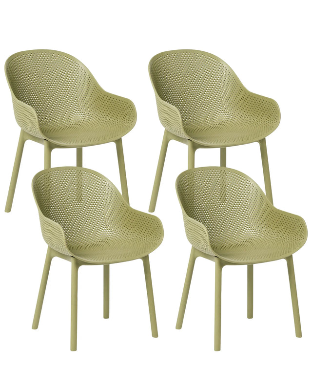 Set of 4 Garden Chairs Olive Green Plastic Indoor Outdoor Garden with Armrests Dining Room Modern Minimalist Style Beliani