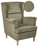 Wingback Chair Green Corduroy Upholstery High Back Wood Legs Traditional Retro Living Room Beliani